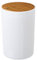 LOLAhome Papelera de baño con tapa basculante de 5L - Cubo de basura con tapa basculante de bambú para baño, aseo y oficina de 18 cm de diámetro y 28 cm de alto (Blanco liso)