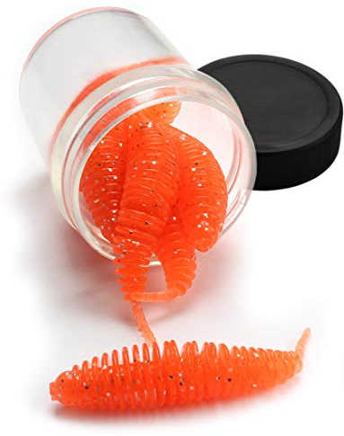 Feinripp Weichgummi Forellenköder, Supersoft mit Aroma (Käse oder Knoblauch) und Glitter, schwimmend, umweltfreundliches TPE-Material, Länge: 60 mm, Farbe :Orange (Käse-Aroma)