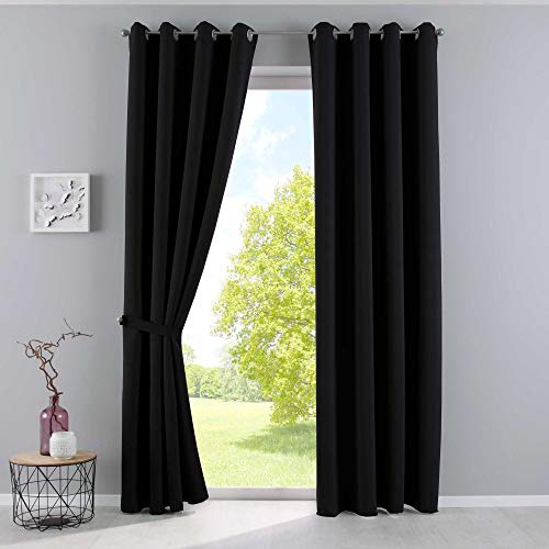 Gardinenbox Vorhänge Blickdicht »Newyork« Schwarz HxB 245x140 cm 2er-Pack Thermo-Gardinen Verdunkelungsvorhang Blackout Ösen schalldämmend ÖKOTEX UV-Schutz Raffhalter, 201920600-2