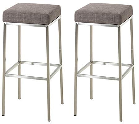 CLP 2er Set Barhocker Montreal I Gepolsterte Barstühle mit Stoffbezügen I Tresenhocker mit Metallgestellen, Farbe:grau, Gestell Farbe:Edelstahl