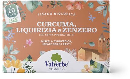VALVERBE Tisane Liquirizia Curcuma e Zenzer Biologico 20 Filtri - Pacco da 6 - 120 g