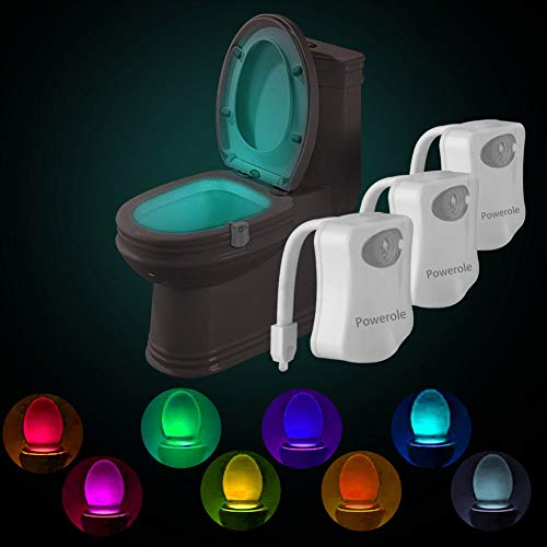 Powerole 3 Stück Toilette Licht WC-Nachtlicht, PIR-Bewegungssensor Lichtsensor, wasserdicht LED-Waschraum, 8 Fabre Beleuchtung Nachtlicht, batteriebetrieben, für Kinder Badezimmer Hause
