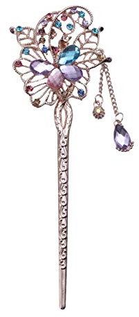 Lurrose Essstäbchen Haarstift Strass Haarnadel Vintage Haar Essstäbchen Kristall Schmetterling Quaste Haarstift für Frauen Mädchen (Bunt)