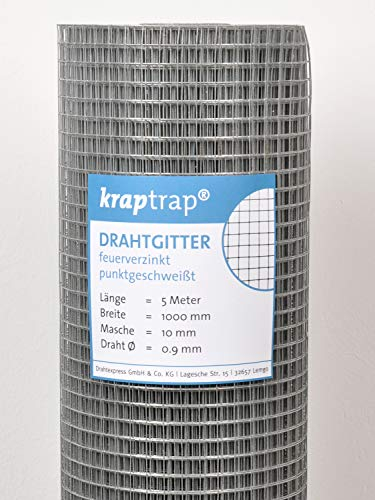 KrapTrap 10x10mm Masche I Volierendraht Drahtgitter Drahtzaun Käfigzaun Hasendraht (1m x 5m)