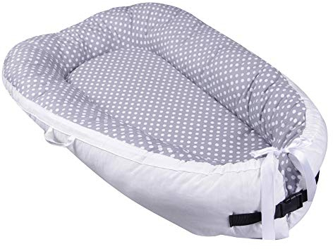 QIROG Neugeborenes Babybett Bionisches Uterusbett Babybett Nickerchen Nest Tragbares Kinderbett Babybett-32 graue Punkte_80 * 50 * 10 cm