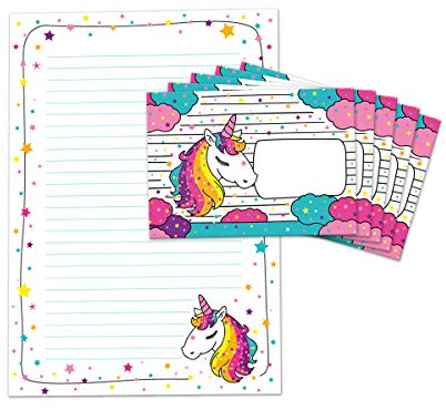 Briefblock mit Umschlag für Kinder Einhorn Briefpapier-Set (Block A4 mit 25 Blätter + 15 Umschläge)