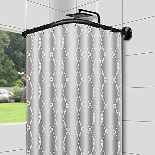 Noire Tringle a Rideau de Douche Angle sans Percage, Barre De Douche Extensible Barre Rideau Douche, Barre Rideau Douche sans Perçage,pour Salle Bains70 to 95cm x 125 to 165cm