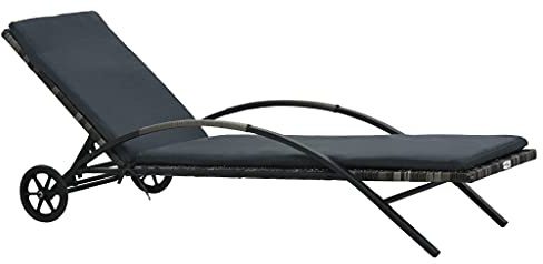KTHLBRH (Fast Shipments) Sun Lounger with Wheels | Outdoor Wooden Garden Lounge Chair | Sun Lounger with Cushion & Wheels Poly Rattan Anthracite