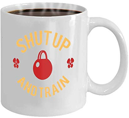 11 Ounces Funny Coffee Mug Inspirational Fitness Quote Shut up and Train with Colorful Image of Kettlebell