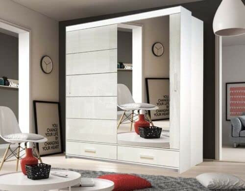 IE INTERIOR EMPORIUM Florence High Gloss 2 and 3 Sliding door wardrobe in 3 colors & 2 sizes 205cm/256cm (205cm, White)