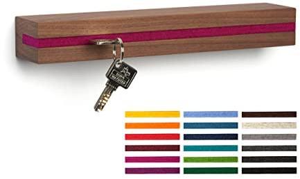 Buchenbusch urban design Schlüsselbrett Holz Nussbaum, Filzeinlage Pink (72 Varianten), Schlüsselhaken Wand, mit Ablage, Schlüsselhalter