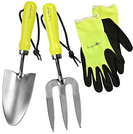 Burgon & Ball FloraBrite Yellow - Gardening Gloves (M/L), Trowel & Fork Set