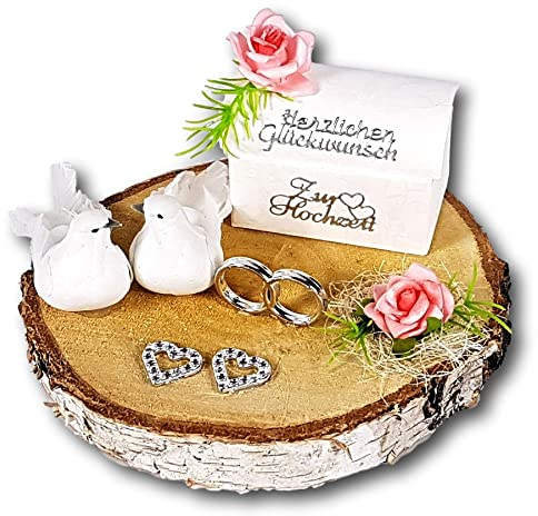 Geldgeschenk zur Hochzeit Baumscheibe rosa Taube personalisiert