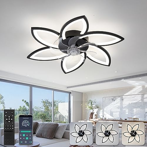 78 cm Lampadario Ventilatore da Soffitto Con Telecomando Led Dimmerabile Pale da Soffitto Design DC Plafoniera Fiore Led Reversibile 6 Velocità Lampadari a Ventola per Camera da Letto Cucina,Nero