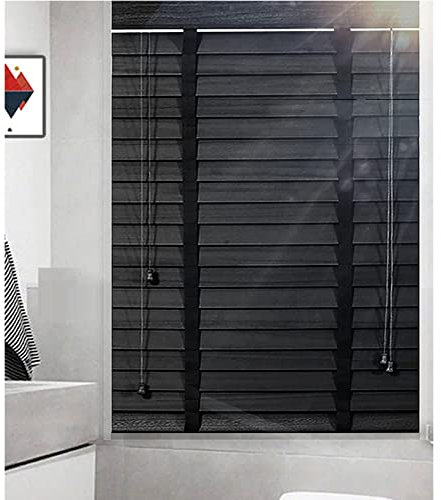 DLLY Wooden Horizontal Window Blinds, Black Venetian Blinds, Blackout Window Shades, Solid Wood Venetian Blinds for Windows/doors, With 50mm/2in Slats,WxH-140x180cm/55 * 71in