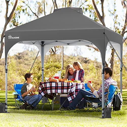 YITAHOME 3x3 Tonnelle de Jardin Pliante, Imperméable Pop UP Gazebo étanche Barnum Exterieure Chapiteau Résistant aux UV Réglable Hauteur Auvent de Camping Plage Festival Marché Patio, Gris