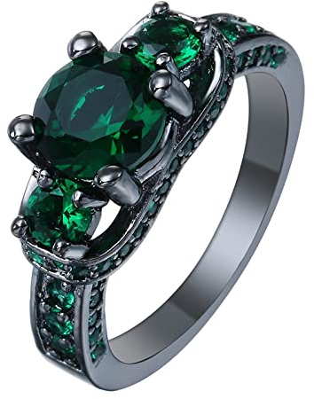 BCughia Zirconia Ring, Hochzeitsringe Vintage Schwarz Kupfer Grün Rundschliff 3 Zirkone Vorschlag Ringe Geschenke für Damen