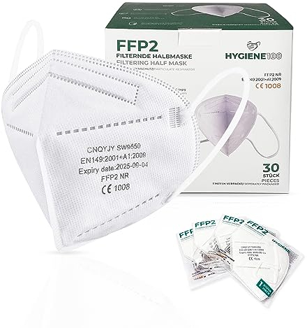 Hygiene100® 25 x CRD Light FFP2 Masken, CE-zertifizierte Atemschutzmaske, 5-lagige Staubschutzmaske, Partikelfiltermaske, hygienische,einzeln verpackte Gesichtsmaske