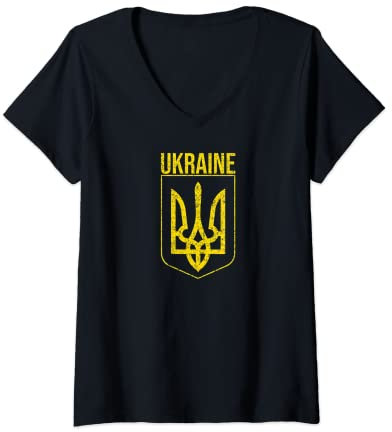 Femme Porte-manteau drapeau de l'Ukraine avec support de l'Ukraine UKR T-Shirt avec Col en V