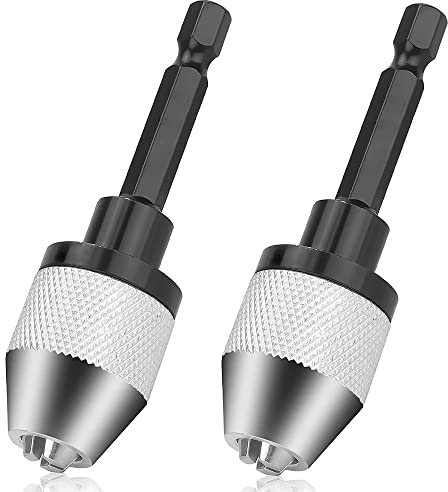 Fixinus 2 piezas portabrocas sin llave - Adaptador de taladro de cola hexagonal de 1/4 pulgadas, adaptador de taladro de destornillador de cambio rápido para taladro de percusión, 0.3-6.5mm