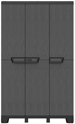 Terry - Ardesia 102A, Besenschrank mit 3 Türen, vertikaler Trennwand, 3 verstellbaren Regalböden, Steinoptik-Finish, für überdachten Innen- und Außenbereich, 102x39x172 cm