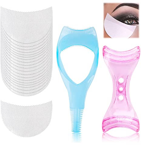 AYNKH 2 Cosmetic Tool with 20 Makeup Eyeshadow Pads, 3 in 1 Eyelash Guard Guide Tool Eyeliner Baffle Shield, Half-Moon Shape Eye Patches for Eyelash Extensions Lips Application