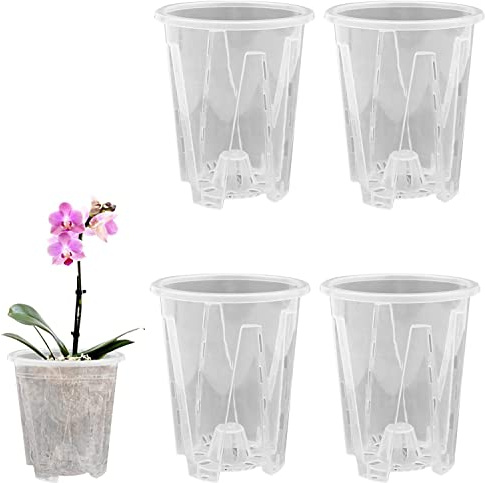 Youning 5 pièces Pots à orchidées transparents en plastique avec trou de drainage Pot à orchidée avec fente respirante pour orchidées et fleurs avec cache-pot (14 cm)