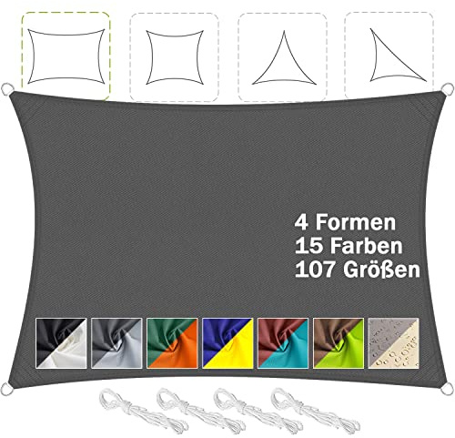 Aiyaoo Sonnensegel Balkon 2x4m Wasserdicht Rechteckig im Viele Größe und Farben, PES Polyester, Sonnenschutz 95% UV Schutz, Reißfest Wetterfest für Terrasse Garten Balkon- Anthrazit
