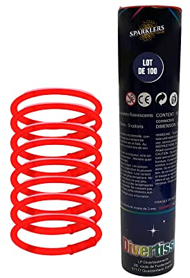 Lot de 100 Bracelets FLuorescents Lumineux couleur Rouge, 100 Connecteurs inclus, Bracelet couleur fluo idéal pour soirées et tout évènement, Baton Fluo Glow - SPARKLERS CLUB®