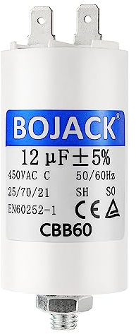 BOJACK CBB60 Motorkondensator 12uF 450V Anlaufkondensator 35x68MM Kondensator 12 µF 450 Volt M8-Stecker, geeignet für Elektromotoren und Schwimmbadpumpen, 50/60Hz