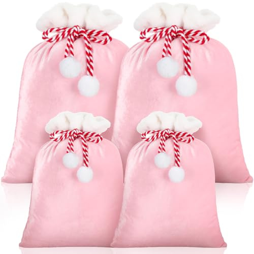 Shappy 4 extra große Samt-Geschenktüten für Weihnachtsmann, Großpackung, 35 x 28, 28 x 20, Luxus-Jumbo-Geschenktüten mit Kordelzug, riesige Weihnachtstüten, Geschenkverpackungen für Weihnachten,