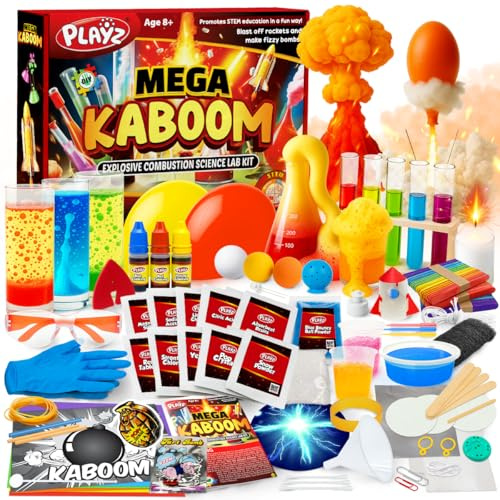 Playz Mega Kaboom! 150+ Explosive Science Experiments Kit for Kids Age 8-12 with 75 App & Video Guided Experiments - Chemistry Set STEM & Educational Toys & Gifts for Boys, Girls, Teenagers & Kids