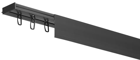 RENA Vorhangschiene 1-Läufig Gardinenschiene aus Kunststoff Vorhang-Deckenschiene mit Abdeckung und Überklipshaken Gardinenleiste Gardinenstange Gardinen Vorhänge für Deckenmontage Schwarz 290cm