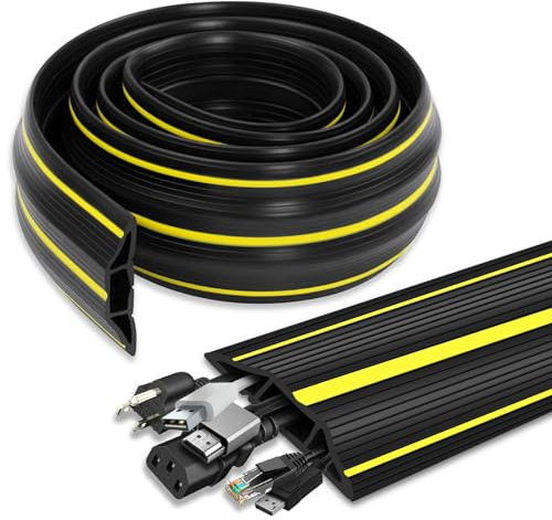 Floor Cord Cover, 2m Floor Cable Cover Protector, Rubber Wire Covers for Cables, 3 Cord Channels Cable Protector Outdoor Indoor Floor Cable Tidy Management for Home, Offices, Retail, Gyms & Garages
