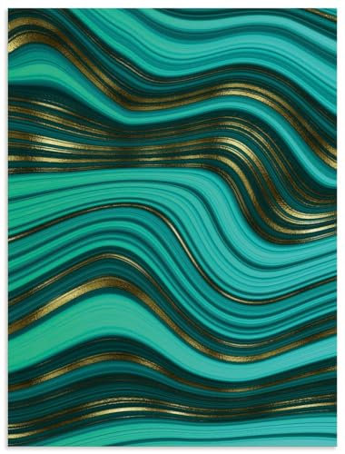 ARTland Wanddeko Wandbild Alu Verbundplatte für Innen & Outdoor Bild 45x60 cm Abstrakte Deko Modern Marmor Wellen Achat Malachit U4WK