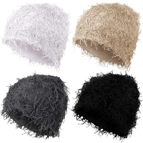 Lewtemi 4 Stück Unisex Distressed Balaclava Winter Warm Strick Beanie Outdoor Fuzzy Winter Mütze Knit Beanie Cap für Männer Frauen, Mehrfarbig, Einheitsgr��e