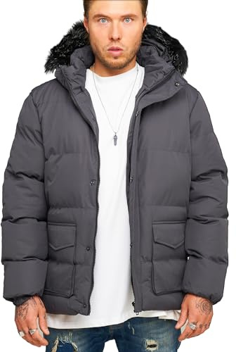 Rello & Reese Herren Jacke Winterjacke mit Kapuze Parka Winter-Mantel Steppjacke