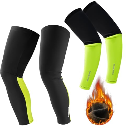 ROCKBROS Mangas del Brazo y Perneras Térmicas Invierno, Calentadores de Ciclismo Antideslizante a Prueba de Viento para Bicicleta Running Ejercicio Deportes, Unisex Adulto