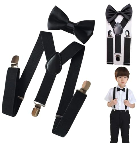 KLLJ Set Bretelle e Papillon Elastici per Bambini - Regolabile, da Ragazzo, Stile Y