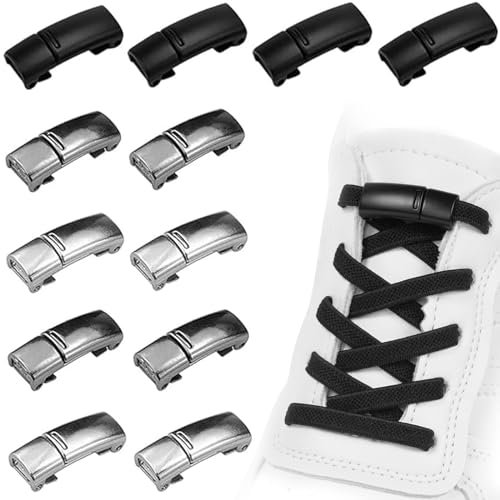 Xrten 12 Piezas Hebillas para Cordones de Zapatillas, Cierre Metal Sin Nudo para Niños y Adultos