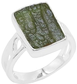 Jay Jools Moldavit-Ring aus 925er-Sterlingsilber, natürlicher, rauer Moldavit-Edelsteinring für Sie und Ihn, US 9,5