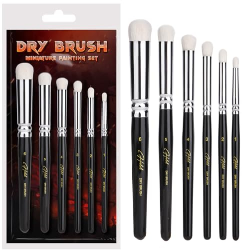 HOTUT Pinceaux à Sec, Lot de 6 Pinceaux Secs pour Peinture Miniature, Pinceaux en Laine et en Nylon Synthétique, Professionnels Drybrush pour Miniature Huile Aquarelle Acrylique Modélisme