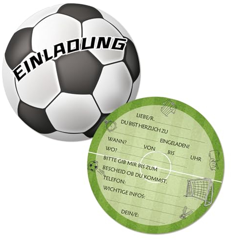 Werfunee - 12er Einladungskarten Kindergeburtstag Junge - 15 x 15 cm Fussball Einladungskarten Geburtstag - Einladung Kindergeburtstag Junge - Geburtstagseinladungen Junge