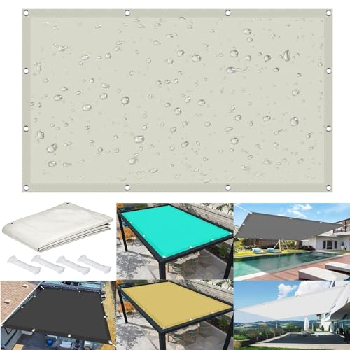Sonnensegel Rechteckig Wasserdicht 7.5 x 7.5 m 98% UV Schutz Sichtschutz Windschutz Tarp mit Ösen Und Kordel,PES Polyester für Balkon Terrasse Garten Camping, Elfenbein