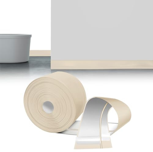 LIHIQIYA Battiscopa Flessibile Autoadesivo Beige, 12M Battiscopa in PVC, Battiscopa Bianco, Battiscopa per Cucina Sigillante Impermeabile, Battiscopa Morbido Adesivo per Bagno, Battiscopa 50mmx20mm