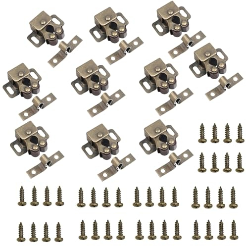 LiJuanWang Cierre Puerta Armario,10 Piezas Doble Rodillo Gabinete Pestillo Puerta,pestillo Puerta candado con Tornillos,Doble Rodillo Pestillo para Puerta de Mueble