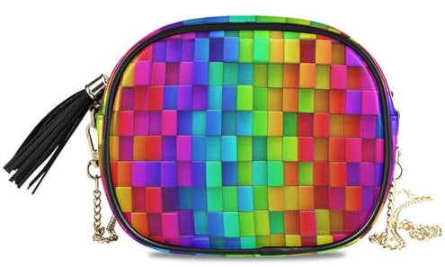 HMZXZ Umhängetasche, abstrakt, Regenbogenfarben, geometrisch, kleine Handtasche, bunt, PU-Leder, Schultertasche, Organizer, Kettentasche für Damen und Mädchen, multi
