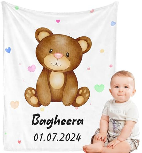 iDIY personalisierte Geschenke Baby babydecke mit Namen - babydecke personalisiert kuscheldecke Kinder neugeborenen Geschenk, personalisierte Geschenke für Baby Junge und mädchen Name weiß