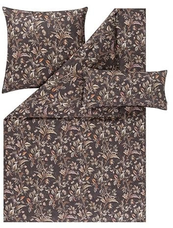 ESTELLA Mako-Satin Bettwäsche 135x200 Jolanda braun Wiesenblumen Blätter 7953-310