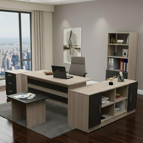 Dmora Styx Büro-Set Braun, 5 Schubladen, 5 Regale